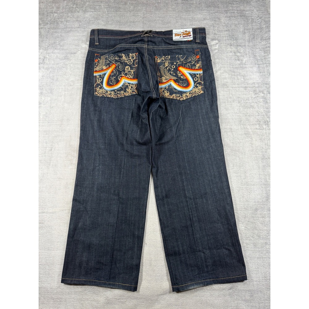 Five Jungle Co Jeans Mens 38 Dark Wash Embroidered Baggy Wide Leg Y2K Streetwear